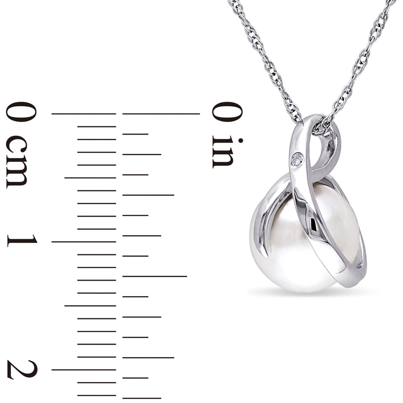 Main Image 3 of 8.0-8.5mm Freshwater Cultured Pearl and Diamond Accent Loop Pendant in 10K White Gold-17"