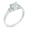 6.0mm Cushion-Shaped Lab-Created White Sapphire and Diamond Accent Three Stone Ring in Sterling Silver