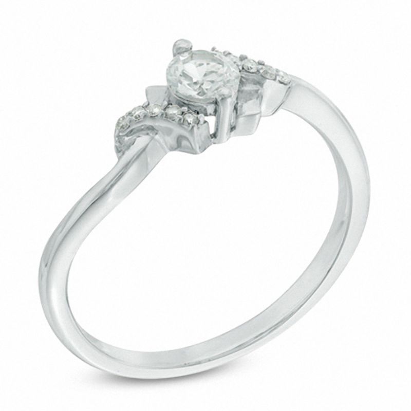4.0mm Lab-Created White Sapphire and Diamond Accent Bypass Ring in Sterling Silver