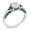 Thumbnail Image 3 of 6.5mm Lab-Created White Sapphire and 0.56 CT. T.W. Black Diamond Tri-Sides Bridal Set in Sterling Silver