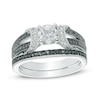 Thumbnail Image 1 of 5.0mm Lab-Created White Sapphire and 0.41 CT. T.W. Enhanced Black and White Diamond Bridal Set in Sterling Silver