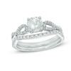 Thumbnail Image 1 of 6.0mm Lab-Created White Sapphire and 0.15 CT. T.W. Diamond Twist Bridal Set in 10K White Gold