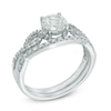 Thumbnail Image 2 of 6.0mm Lab-Created White Sapphire and 0.15 CT. T.W. Diamond Twist Bridal Set in 10K White Gold