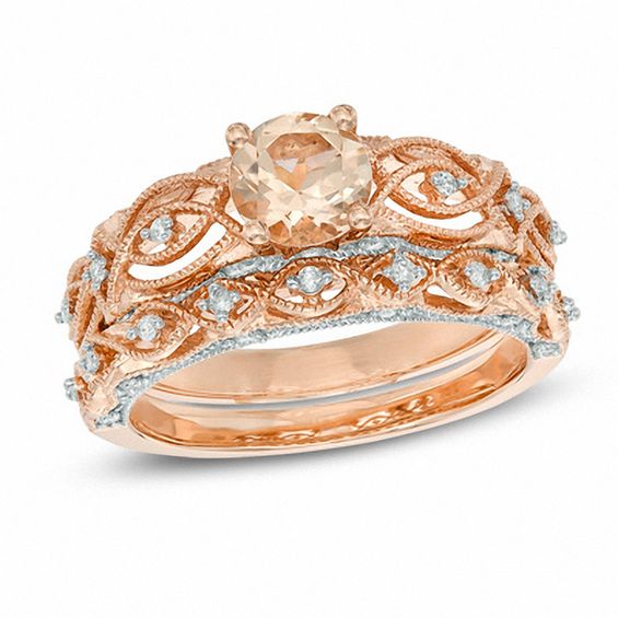 60mm Morganite and 024 CT Tw Diamond Vintage-Style Bridal Set in 1719$