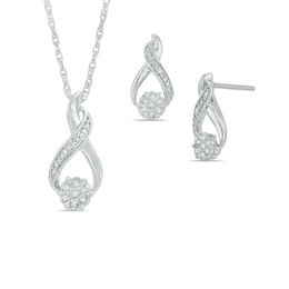 Diamond Accent Infinity Earrings and Pendant Set in Sterling Silver