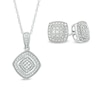 Diamond Accented Square Frame Pendant and Stud Earrings Set in Sterling Silver