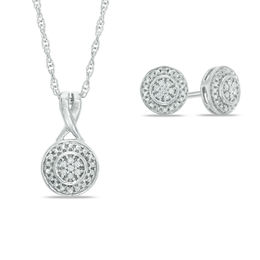 Diamond Accent Frame Pendant and Stud Earrings Set in Sterling Silver