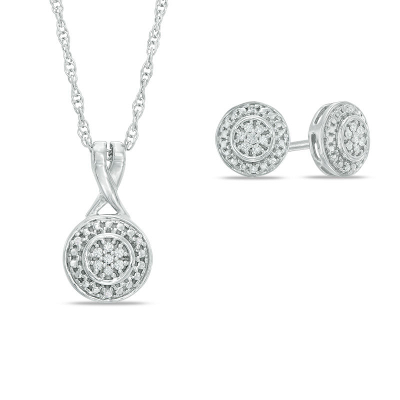 Diamond Accent Frame Pendant and Stud Earrings Set in Sterling Silver|Peoples Jewellers