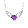Thumbnail Image 0 of 7.0mm Heart-Shaped Amethyst and Diamond Accent Wings Necklace in Sterling Silver - 16.5"