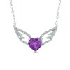 Thumbnail Image 0 of 7.0mm Heart-Shaped Amethyst and Diamond Accent Wings Necklace in Sterling Silver - 16.5"