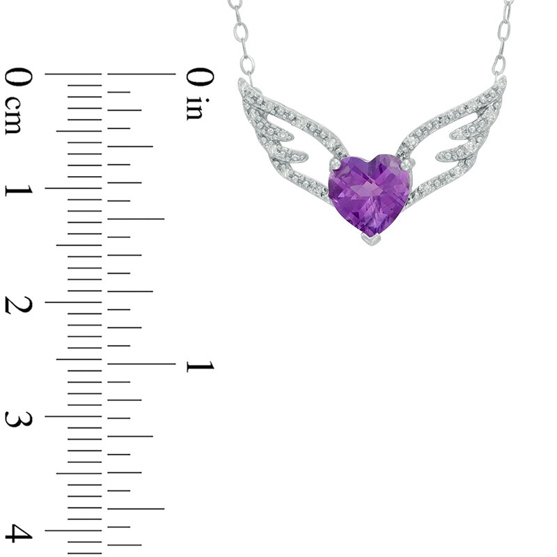 7.0mm Heart-Shaped Amethyst and Diamond Accent Wings Necklace in Sterling Silver - 16.5"