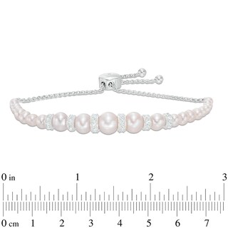 3.0-8.0mm Freshwater Cultured Pearl and Lab-Created White Sapphire Collar Bolo Bracelet in Sterling Silver-9.0"