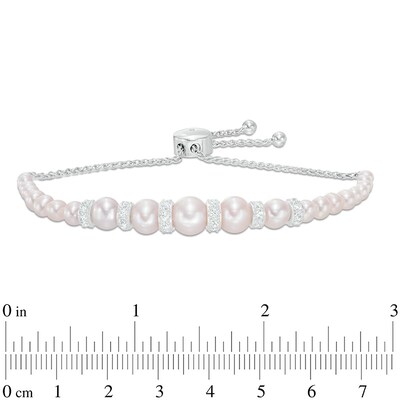 3.0-8.0mm Freshwater Cultured Pearl and Lab-Created White Sapphire Collar Bolo Bracelet in Sterling Silver-9.0"