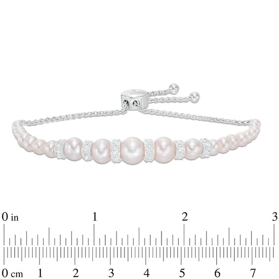3.0-8.0mm Freshwater Cultured Pearl and Lab-Created White Sapphire Collar Bolo Bracelet in Sterling Silver-9.0"