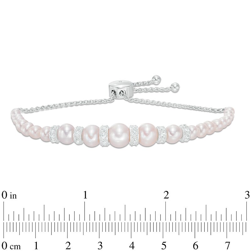 Main Image 2 of 3.0-8.0mm Freshwater Cultured Pearl and Lab-Created White Sapphire Collar Bolo Bracelet in Sterling Silver-9.0"