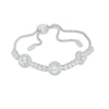 Thumbnail Image 0 of 5.0mm Lab-Created White Sapphire Frame Three Stone Bolo Bracelet in Sterling Silver - 9.0"