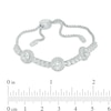 Thumbnail Image 1 of 5.0mm Lab-Created White Sapphire Frame Three Stone Bolo Bracelet in Sterling Silver - 9.0"