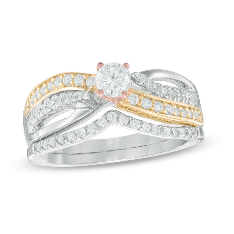 0.45 CT. T.W. Diamond Bypass Waves Bridal Set in 10K Tri-Tone Gold|Peoples Jewellers