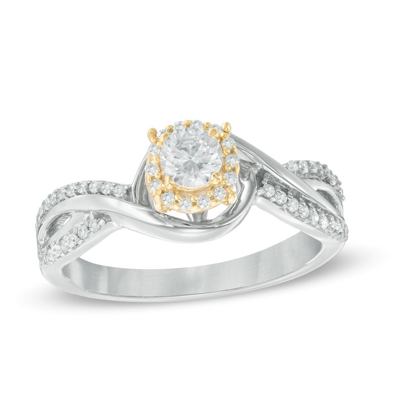 0.23 CT. T.W. Diamond Frame Twist Promise Ring in Sterling Silver and 10K Gold|Peoples Jewellers