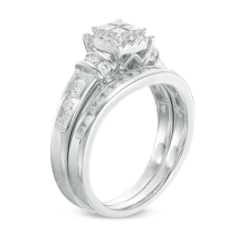 0.95 CT. T.W. Quad Diamond Collar Bridal Set 14K White Gold