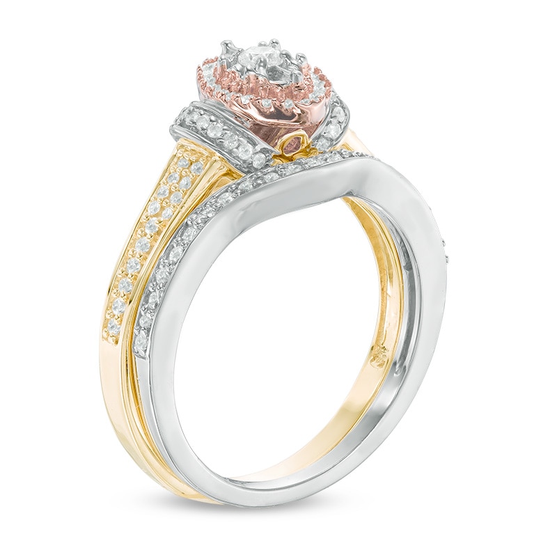 Main Image 2 of 0.45 CT. T.W. Diamond Marquise Frame Collar Bridal Set in 10K Tri-Tone Gold
