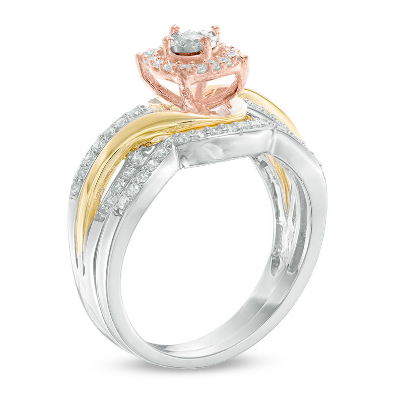 Main Image 2 of 0.45 CT. T.W. Diamond Frame Twist Bridal Set in Sterling Silver and 10K Two-Tone Gold