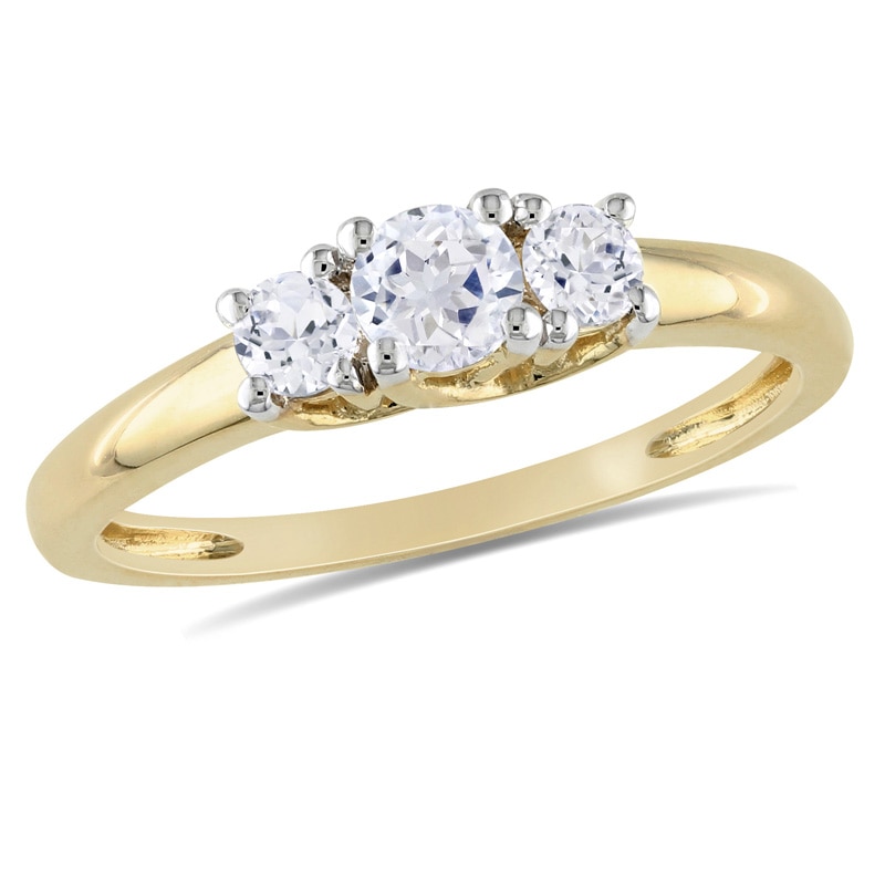 4.0mm Lab-Created White Sapphire Three Stone Ring in 10K Gold