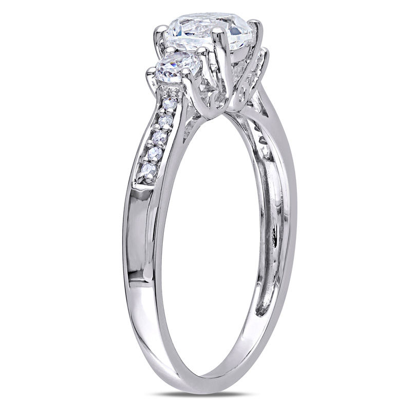 6.0mm Lab-Created White Sapphire and Diamond Accent Three Stone Ring 10K Gold
