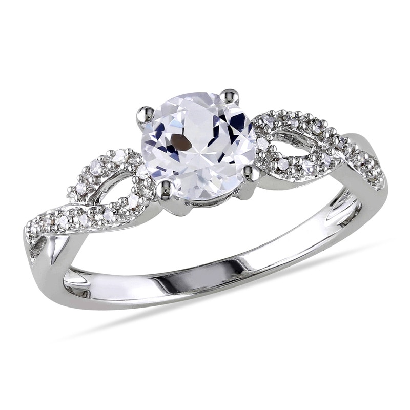 6.0mm Lab-Created White Sapphire and Diamond Accent Twist Ring in 10K White Gold