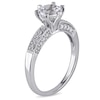Thumbnail Image 3 of 6.5mm Lab-Created White Sapphire and 0.24 CT. T.W. Diamond Vintage-Style Ring in 10K White Gold