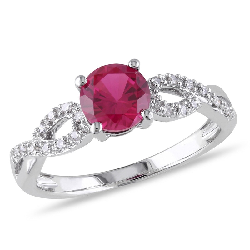 6.0mm Lab-Created Ruby and Diamond Accent Twist Ring in 10K White Gold|Peoples Jewellers