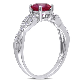 6.0mm Lab-Created Ruby and Diamond Accent Twist Ring in 10K White Gold