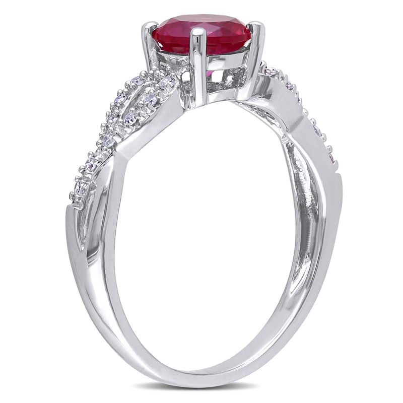 6.0mm Lab-Created Ruby and Diamond Accent Twist Ring in 10K White Gold