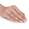 Thumbnail Image 1 of 6.0mm Lab-Created Pink and White Sapphire and Diamond Accent Three Stone Ring in 10K White Gold