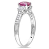 Thumbnail Image 2 of 6.0mm Lab-Created Pink and White Sapphire and Diamond Accent Three Stone Ring in 10K White Gold