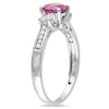 Thumbnail Image 3 of 6.0mm Lab-Created Pink and White Sapphire and Diamond Accent Three Stone Ring in 10K White Gold