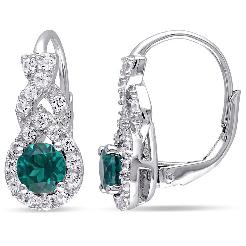 5.0mm Lab-Created Emerald and White Sapphire Frame Teardrop Earrings in Sterling Silver|Peoples Jewellers