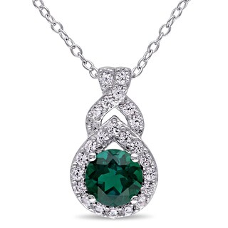 6.5mm Lab-Created Emerald and White Sapphire Teardrop Frame Pendant in Sterling Silver