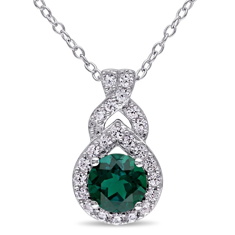 6.5mm Lab-Created Emerald and White Sapphire Teardrop Frame Pendant in Sterling Silver