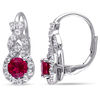 Thumbnail Image 1 of 5.0mm Lab-Created Ruby and White Sapphire Frame Teardrop Earrings in Sterling Silver