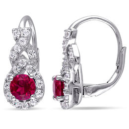 5.0mm Lab-Created Ruby and White Sapphire Frame Teardrop Earrings in Sterling Silver