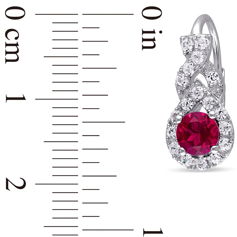 Main Image 3 of 5.0mm Lab-Created Ruby and White Sapphire Frame Teardrop Earrings in Sterling Silver