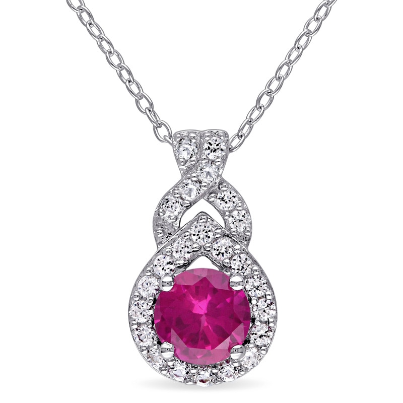 Main Image 1 of 6.5mm Lab-Created Ruby and White Sapphire Teardrop Frame Pendant in Sterling Silver