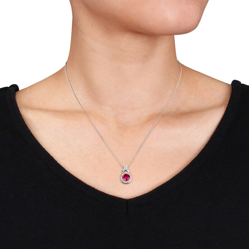 Main Image 2 of 6.5mm Lab-Created Ruby and White Sapphire Teardrop Frame Pendant in Sterling Silver