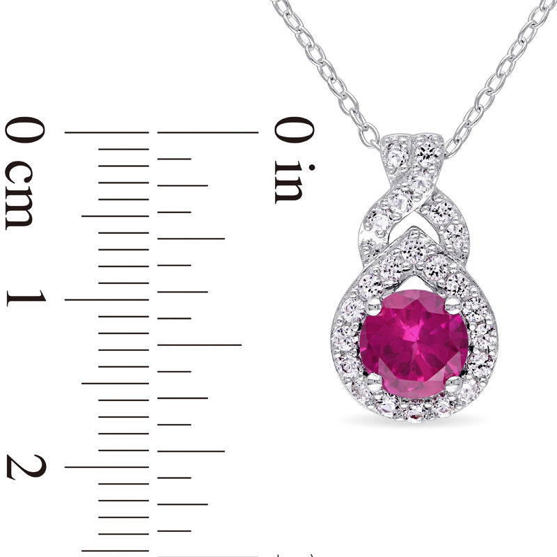 Main Image 3 of 6.5mm Lab-Created Ruby and White Sapphire Teardrop Frame Pendant in Sterling Silver
