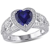 8.0mm Heart-Shaped Lab-Created Blue Sapphire and Diamond Accent Ring in Sterling Silver