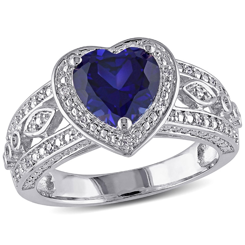 8.0mm Heart-Shaped Lab-Created Blue Sapphire and Diamond Accent Ring in Sterling Silver|Peoples Jewellers