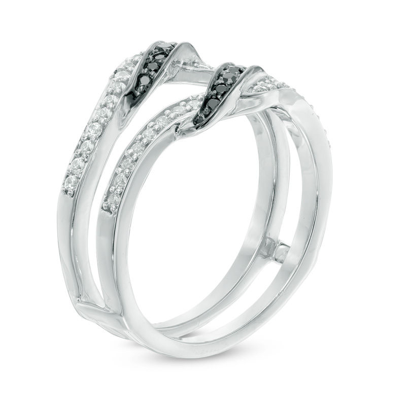 Main Image 2 of 0.30 CT. T.W. Enhanced Black and White Diamond Bypass Crossover Solitaire Enhancer in 10K White Gold