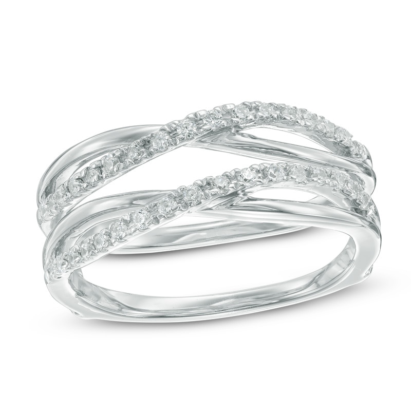 Main Image 1 of 0.23 CT. T.W. Diamond Double Crossover Solitaire Enhancer in 10K White Gold