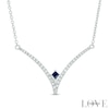 Thumbnail Image 0 of Vera Wang Love Collection 0.18 CT. T.W. Diamond and Blue Sapphire Chevron Necklace in Sterling Silver